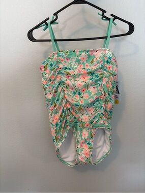 Cat and jack Mint One-Piece Swimsuit with Pink Floral Print